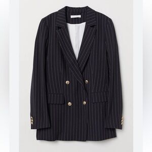 Blue and white striped blazer with gold buttons
